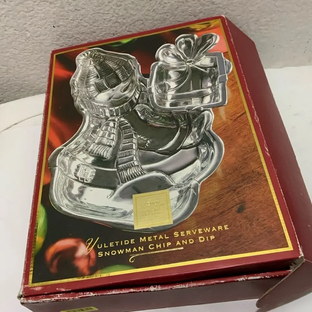 Lenox Yuletide Metal Serveware Snowman Chip and Dip Dish Tray NIB retail $60